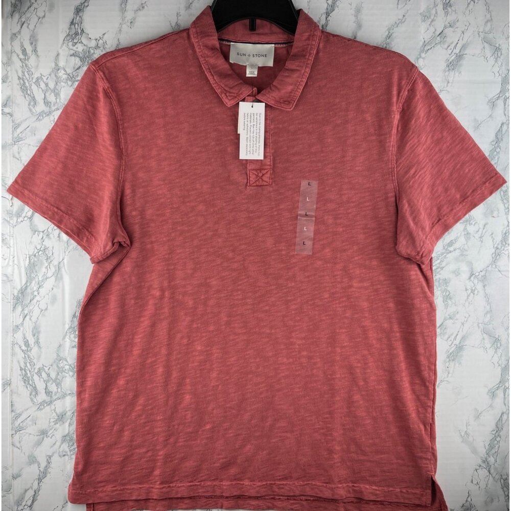 Sun + Stone Mens Large Polo Shirt  SS Core Night Flower 100% Cotton
